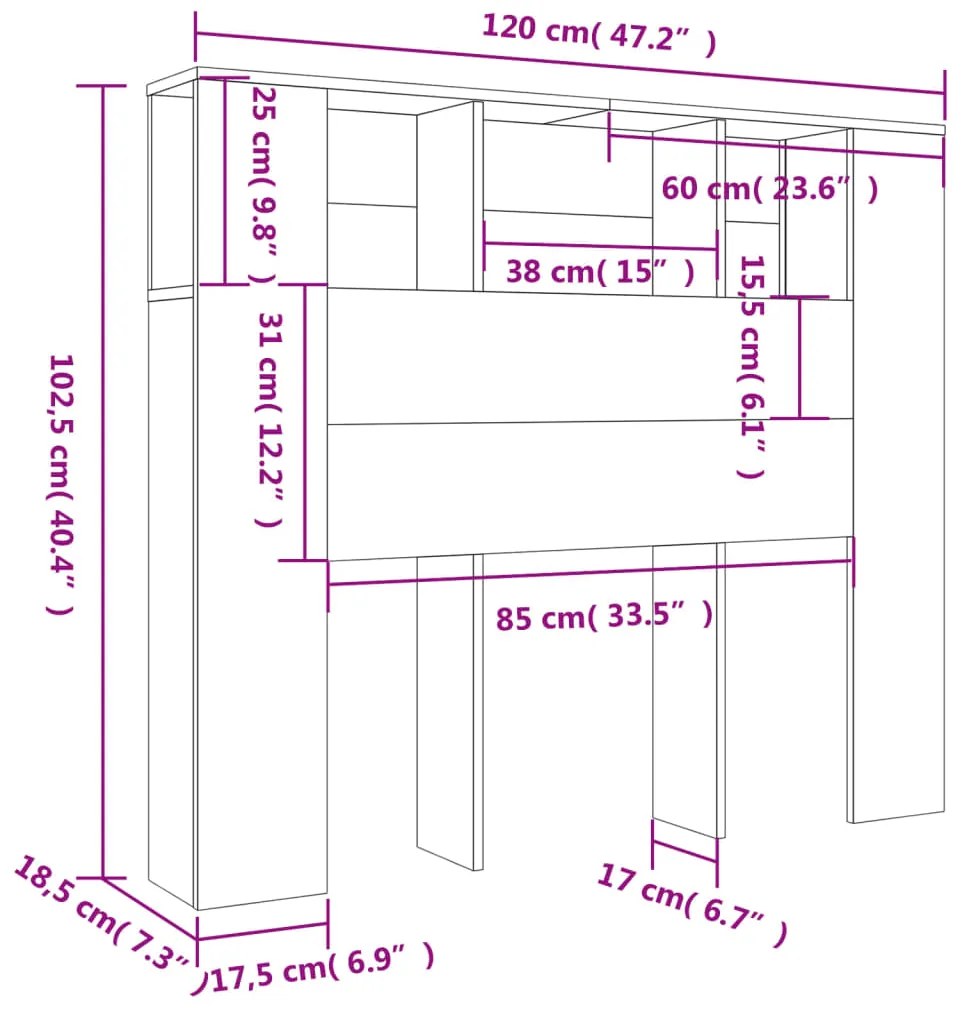 vidaXL Κεφαλάρι Με Αποθηκευτικό Χώρο Sonoma Δρυς 120x18,5x102,5 εκ.