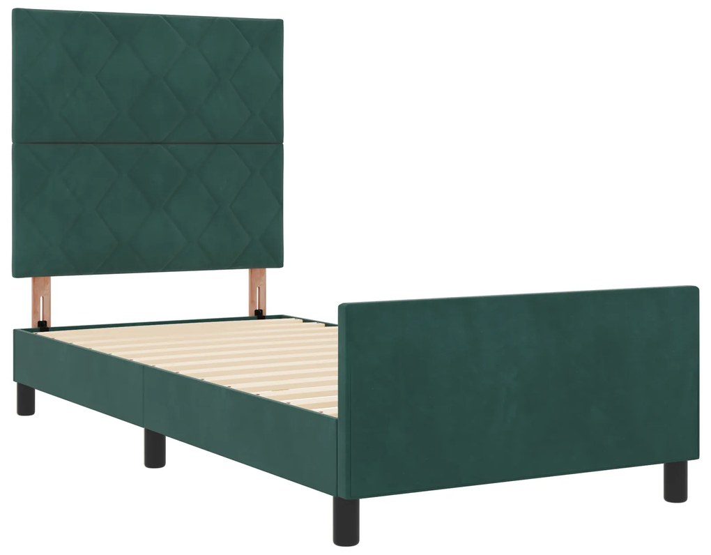 vidaXL Σκελετός Κρεβατιού Σκούρο πράσινο 90 x 190 cm Βελούδο