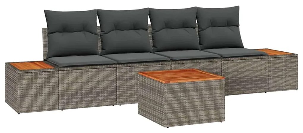 vidaXL Σετ Καναπέ Κήπου με μαξιλάρι 5 pcs Γκρι Πολυ ράταν
