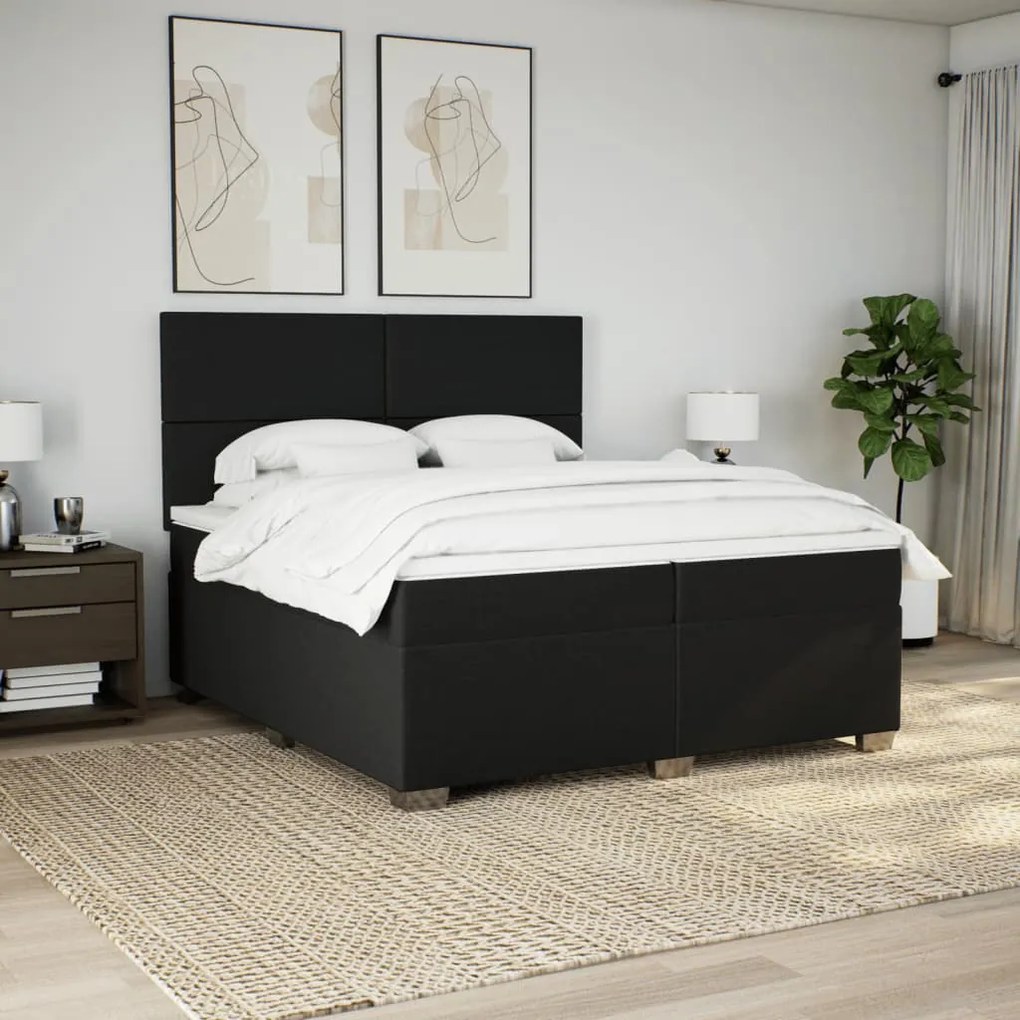 vidaXL Κρεβάτι Boxspring με Στρώμα Μαύρο 200x200 εκ. Υφασμάτινο