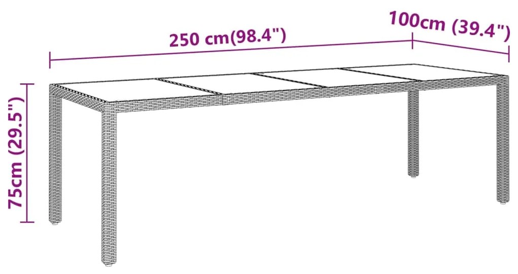 ΤΡΑΠΕΖΙ ΚΗΠΟΥ ΜΑΥΡΟ 250X100X75 ΕΚ. ΨΗΜΕΝΟ ΓΥΑΛΙ/ΣΥΝΘΕΤΙΚΟ ΡΑΤΑΝ 310592