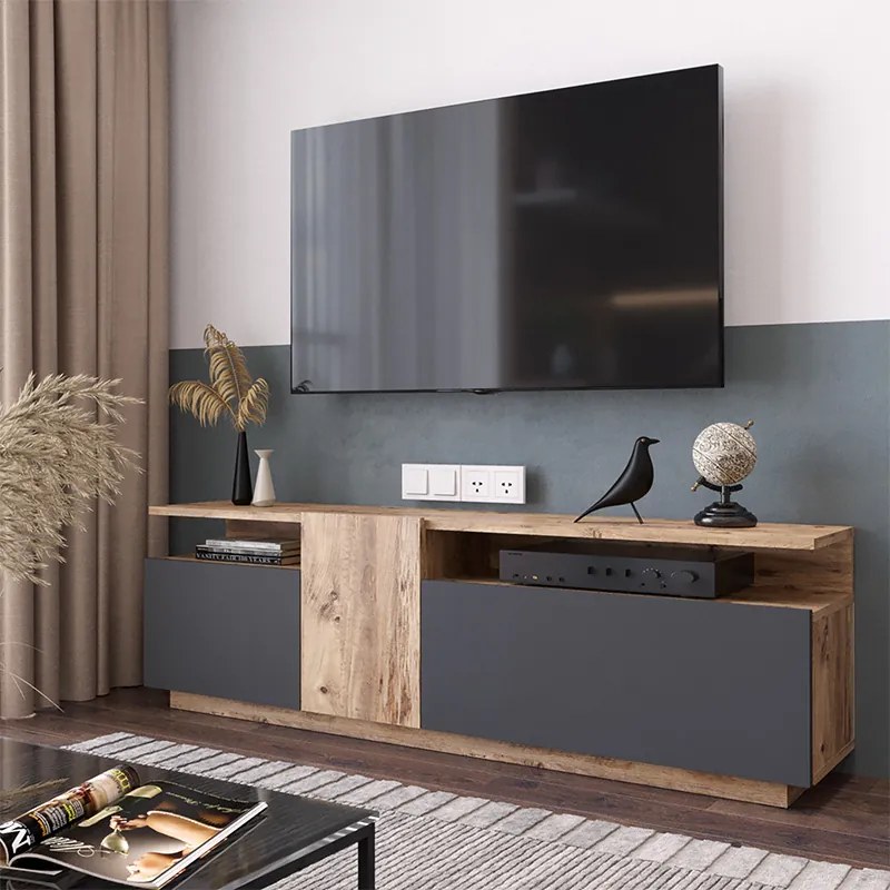 Έπιπλο τηλεόρασης Elana pakoworld sonoma-ανθρακί 150x29.5x46.3εκ (1 τεμάχια)