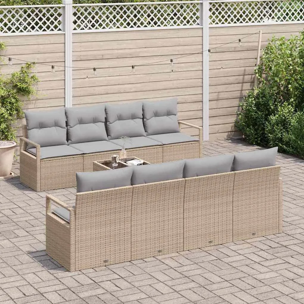 vidaXL Σετ Καναπέ Κήπου με μαξιλάρι 9 pcs Μπεζ, Γκρι 55 x 55 x 37 εκ