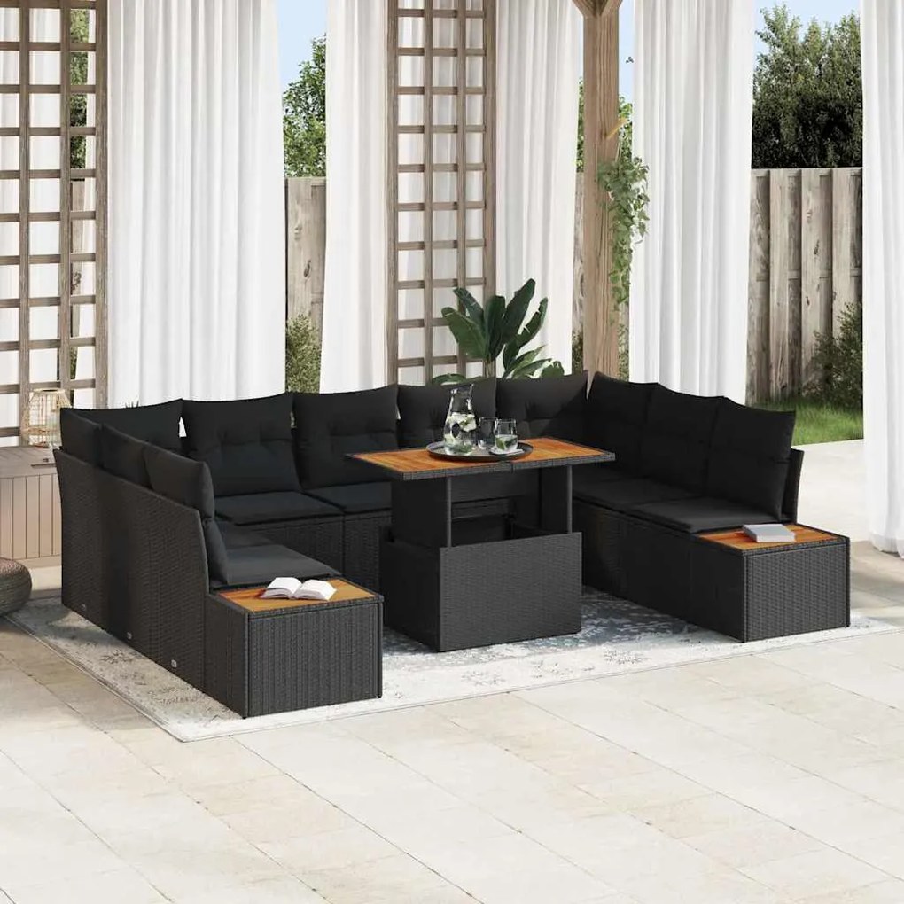 vidaXL Σέτ φαγητού για κήπο 10 pcs Μαύρο, Καφέ 100 x 55 x 73 εκ