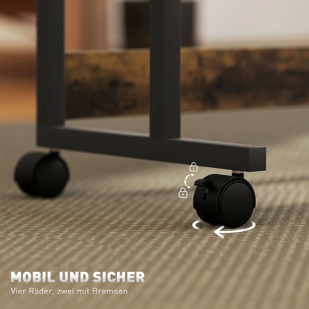 HOMCOM Ρυθμιζόμενο ύψος γραφείο με κλίση επιφάνειας εργασίας, τροχούς, ράφι αποθήκευσης, για γραφή, ανάγνωση, σχέδιο, καφέ