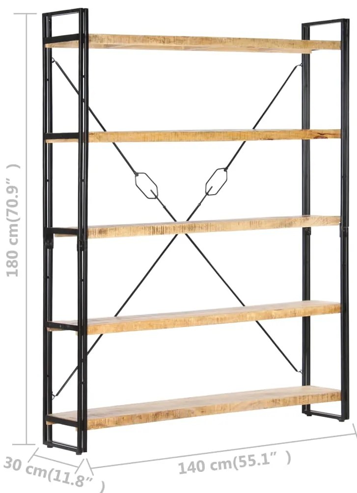 vidaXL Βιβλιοθήκη με 5 Επίπεδα 140 x 30 x 180 εκ. Μασίφ Ξύλο Μάνγκο