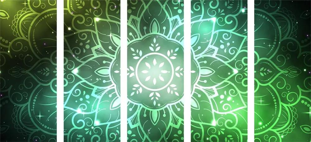 Εικόνα 5 τμημάτων Mandala με γαλαξιακό φόντο σε αποχρώσεις του πράσινου - 200x100
