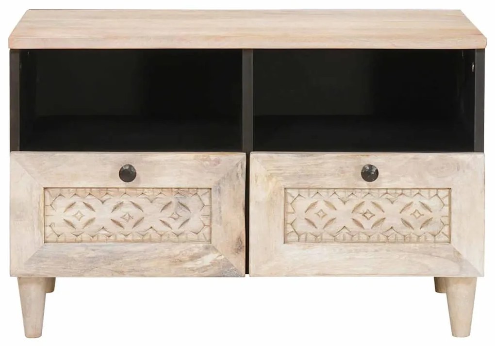 vidaXL Ντουλάπι TV με συρτάρι Λευκό 70 x 33 x 46 εκ Μασίφ ξύλο μάνγκο