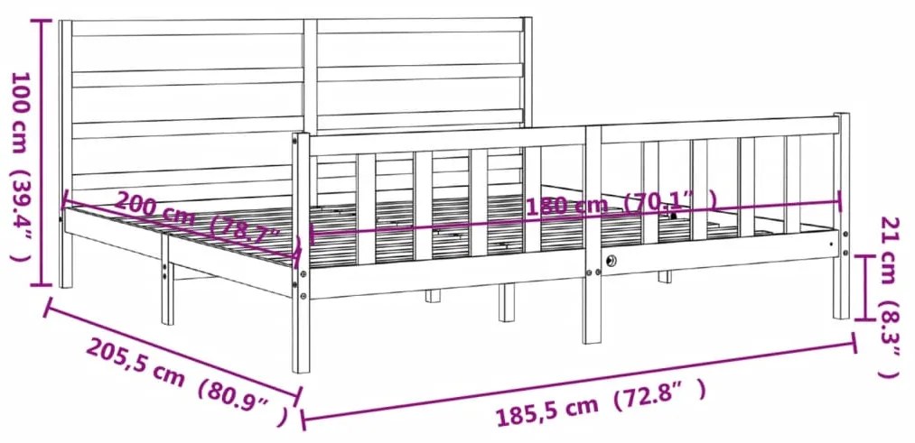 Πλαίσιο Κρεβατιού με Κεφαλάρι Λευκό 180x200 εκ. Μασίφ Ξύλο - Λευκό