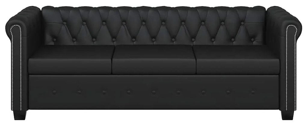 vidaXL Καναπέδες Chesterfield Διθέσιος + Τριθέσιος Μαύρο Συνθ. Δέρμα