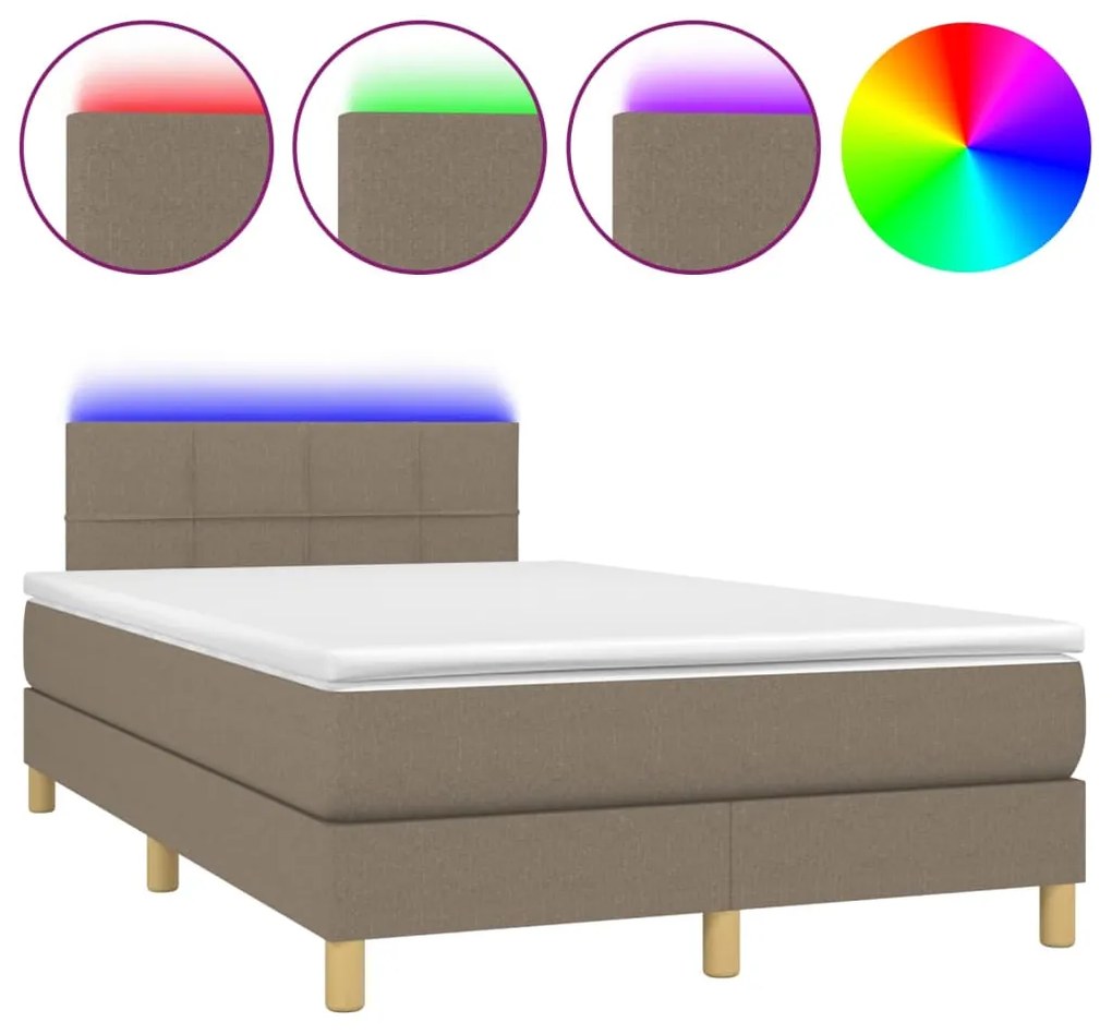 vidaXL Κρεβάτι Boxspring με Στρώμα & LED Taupe 120x200 εκ. Υφασμάτινο