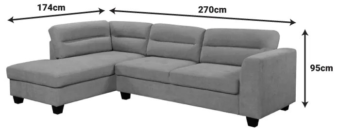Γωνιακός καναπές δεξιά γωνία Camile pakoworld ύφασμα σε ανθρακί απόχρωση 270x174x95εκ