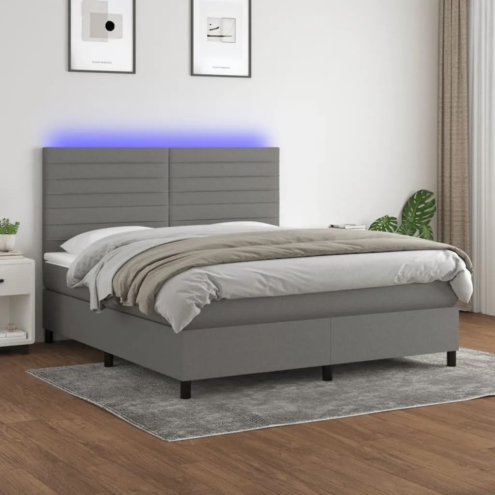 ΚΡΕΒΑΤΙ BOXSPRING ΜΕ ΣΤΡΩΜΑ &amp; LED ΣΚ.ΓΚΡΙ 160X200 ΕΚ ΥΦΑΣΜΑΤΙΝΟ 3134966