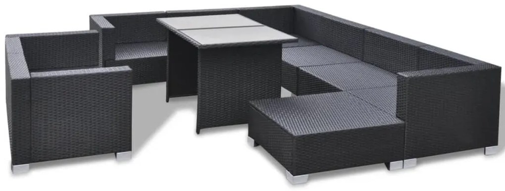 vidaXL Σαλόνι Κήπου 10 Τεμαχίων Μαύρο από Συνθετικό Ρατάν με Μαξιλάρια