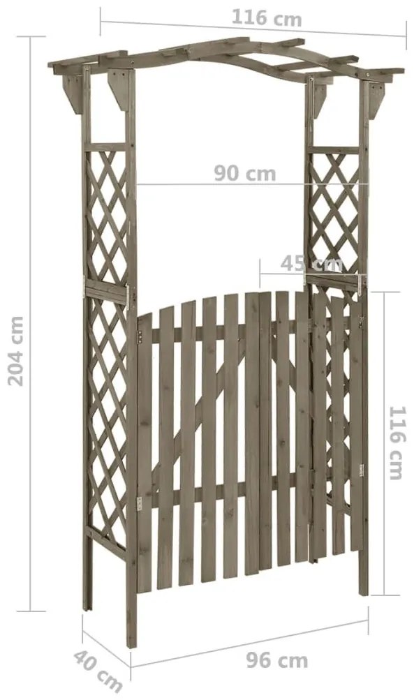 Αψίδα Κήπου με Πόρτα Γκρι 116x40x204 εκ. από Μασίφ Ξύλο Ελάτης - Γκρι