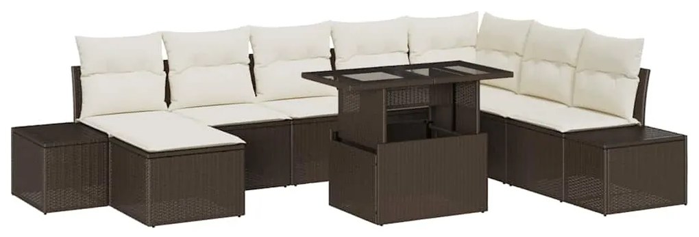 vidaXL Σετ Καναπέ Κήπου με μαξιλάρι 9 pcs Καφέ και κρεμ