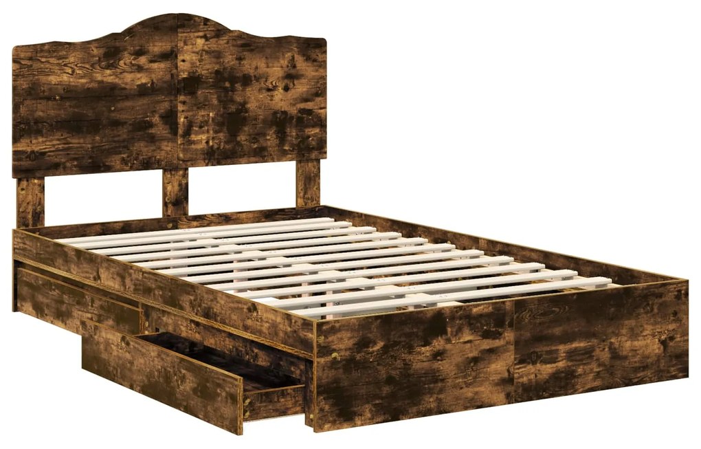 vidaXL Κρεβάτι Αποθήκης Καπνιστό Δρύς 135 x 190 cm Επεξεργασμένο ξύλο