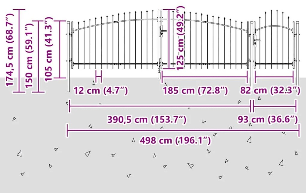 vidaXL Πύλη Κήπου Μαύρο 125 x 500 εκ