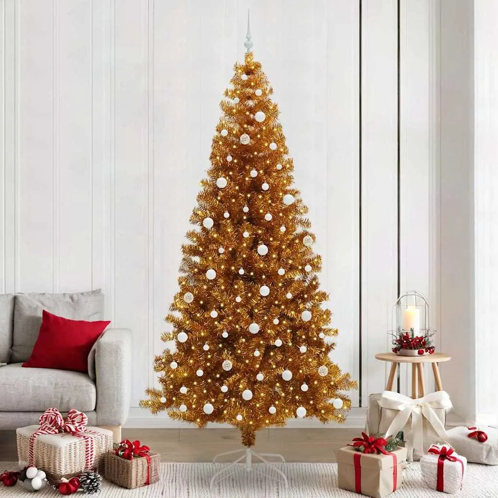 vidaXL Χριστουγεννιάτικο Δέντρο με 300 LED με βάση Χρυσό 240 cm PET