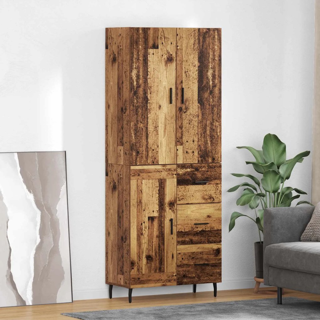 Highboard με συρτάρι 2 pcs Παλιό Ξύλο Σύνθετο Ξύλο και Γυαλί