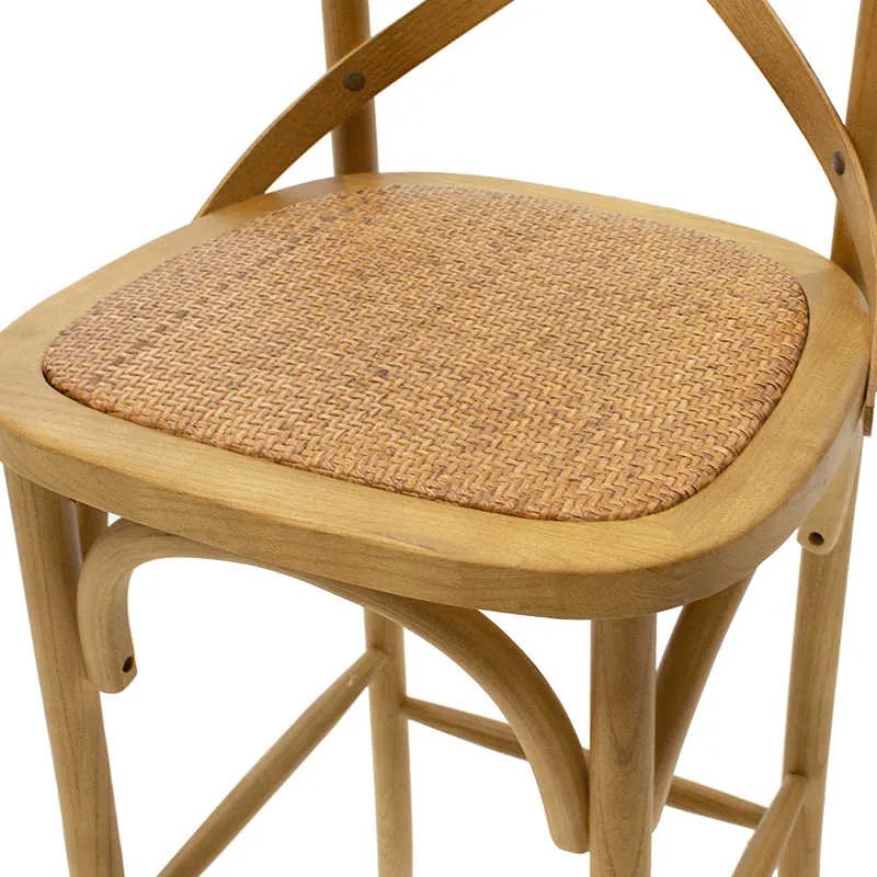 Σκαμπό μπαρ ξύλινο Reid pakoworld χρώμα sonoma-έδρα καφέ rattan 45x52x116εκ