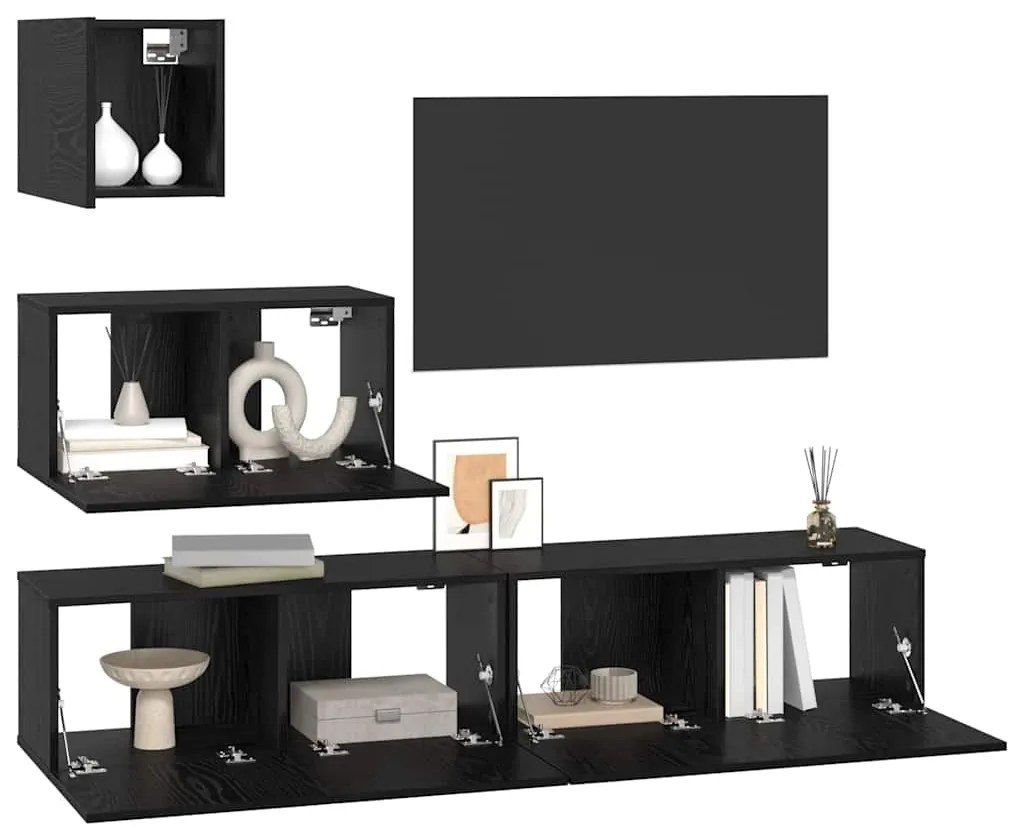 vidaXL Σετ επίπλου τηλεόρασης 3 pcs Μαύρη Οξυά Επεξεργασμένο ξύλο
