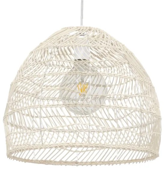 MALIBU 00968 Vintage Κρεμαστό Φωτιστικό Οροφής Μονόφωτο Λευκό Ξύλινο Bamboo Φ40 x Y35cm