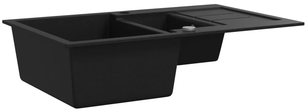 vidaXL Νεροχύτης με Διπλή Γούρνα Μαύρος Γρανιτένιος