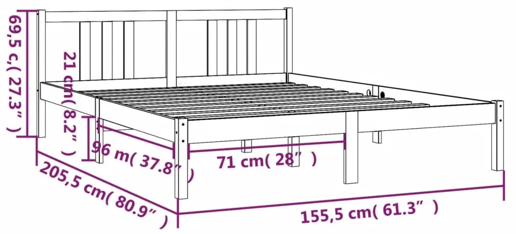 Πλαίσιο Κρεβατιού Λευκό 150 x 200 εκ. Μασίφ Ξύλο King Size - Λευκό