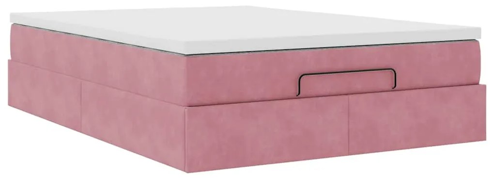 vidaXL Οθωμανικό κρεβάτι με στρώμα ροζ 140x200cm Βελούδο