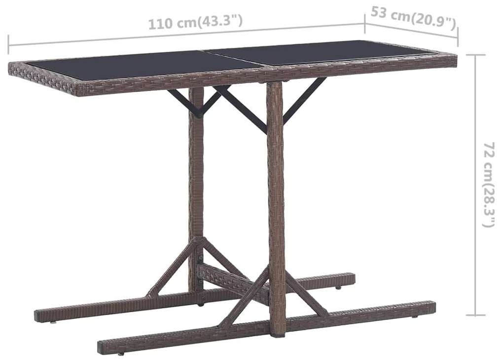 vidaXL Τραπέζι Κήπου Καφέ 110x53x72 εκ. Γυάλινο και Συνθετικό ρατάν