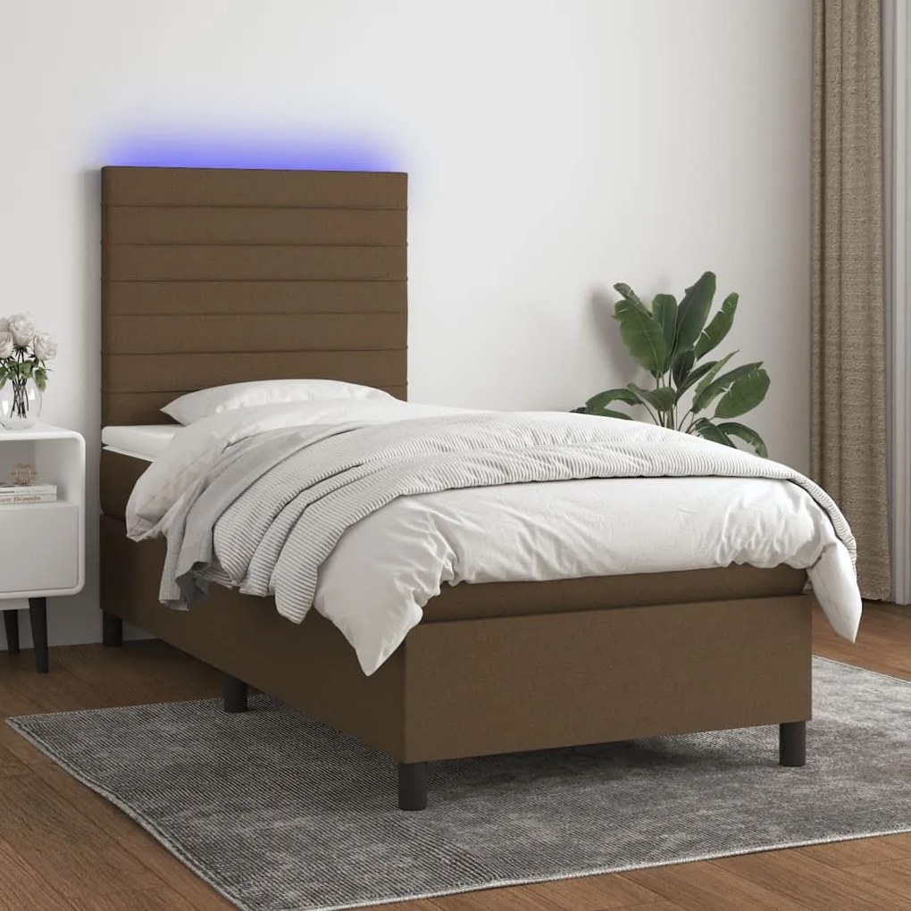 ΚΡΕΒΑΤΙ BOXSPRING ΜΕ ΣΤΡΩΜΑ &amp; LED ΣΚ.ΚΑΦΕ 90X190 ΕΚ. ΥΦΑΣΜΑΤΙΝΟ 3134920