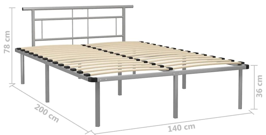 vidaXL Πλαίσιο Κρεβατιού Γκρι 140 x 200 εκ. Μεταλλικό