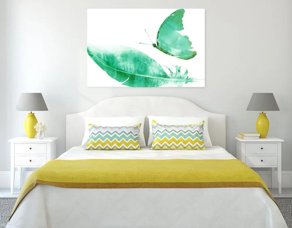 Φτερό εικόνας με πεταλούδα σε πράσινο σχέδιο - 60x40