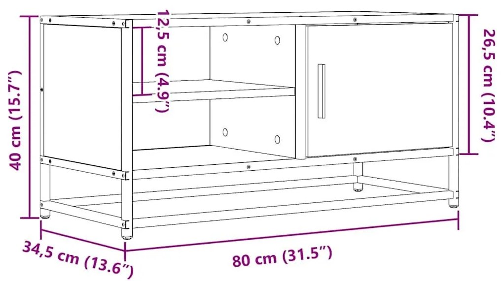 Έπιπλο Τηλεόρασης Sonoma Δρυς 80x34,5x40εκ Επεξ. Ξύλο/Μέταλλο - Καφέ