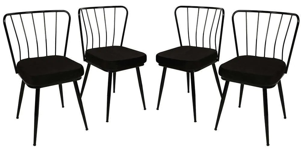 Καρέκλα Yildiz (Σετ 4Τμχ) 974NMB1221 43x42x82cm Black Velvet, Metal