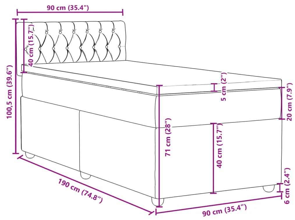 Κρεβάτι Boxspring με Στρώμα Σκούρο Γκρι 90x190 εκ. Υφασμάτινο - Γκρι