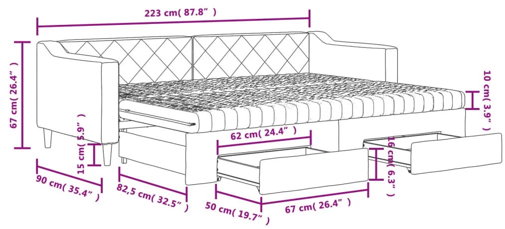 Καναπές Κρεβάτι Συρόμενος Κρεμ 80x200 εκ Υφασμάτινος &amp; Συρτάρια - Κρεμ