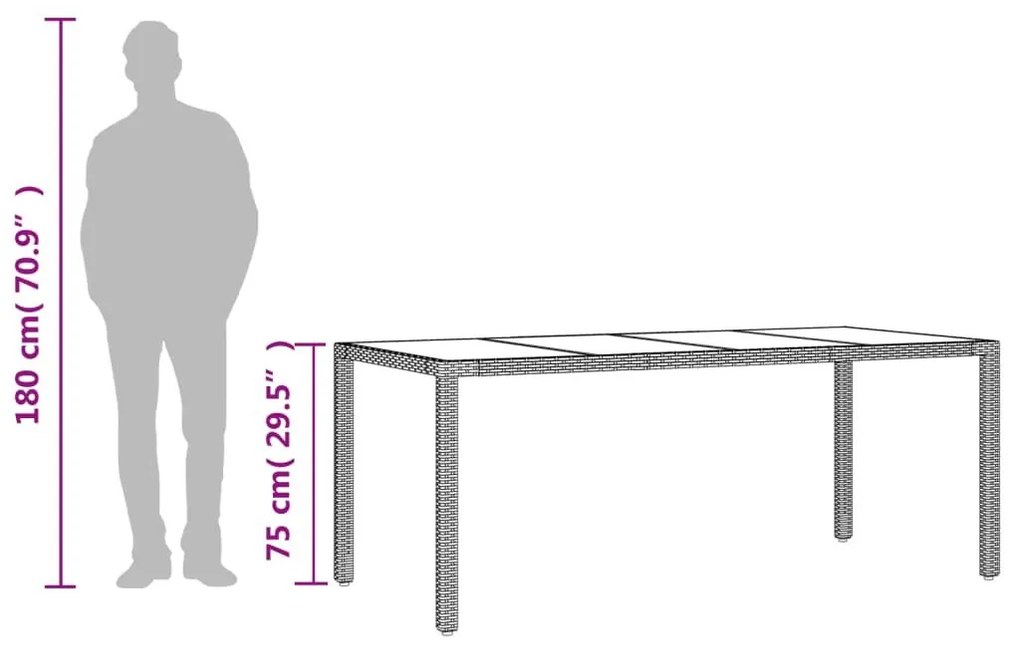 Τραπέζι Κήπου με Γυάλινη Επιφάνεια Μπεζ 190x90x75 εκ Ρατάν - Μπεζ