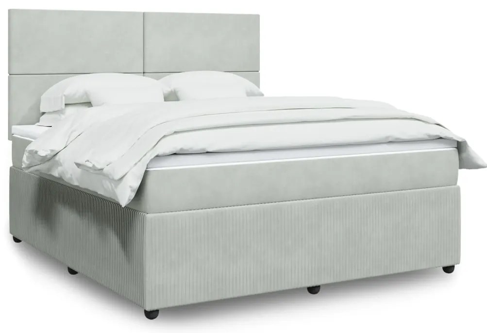 vidaXL Κρεβάτι Boxspring με Στρώμα Ανοιχτό Γκρι 180x200 εκ. Βελούδινο