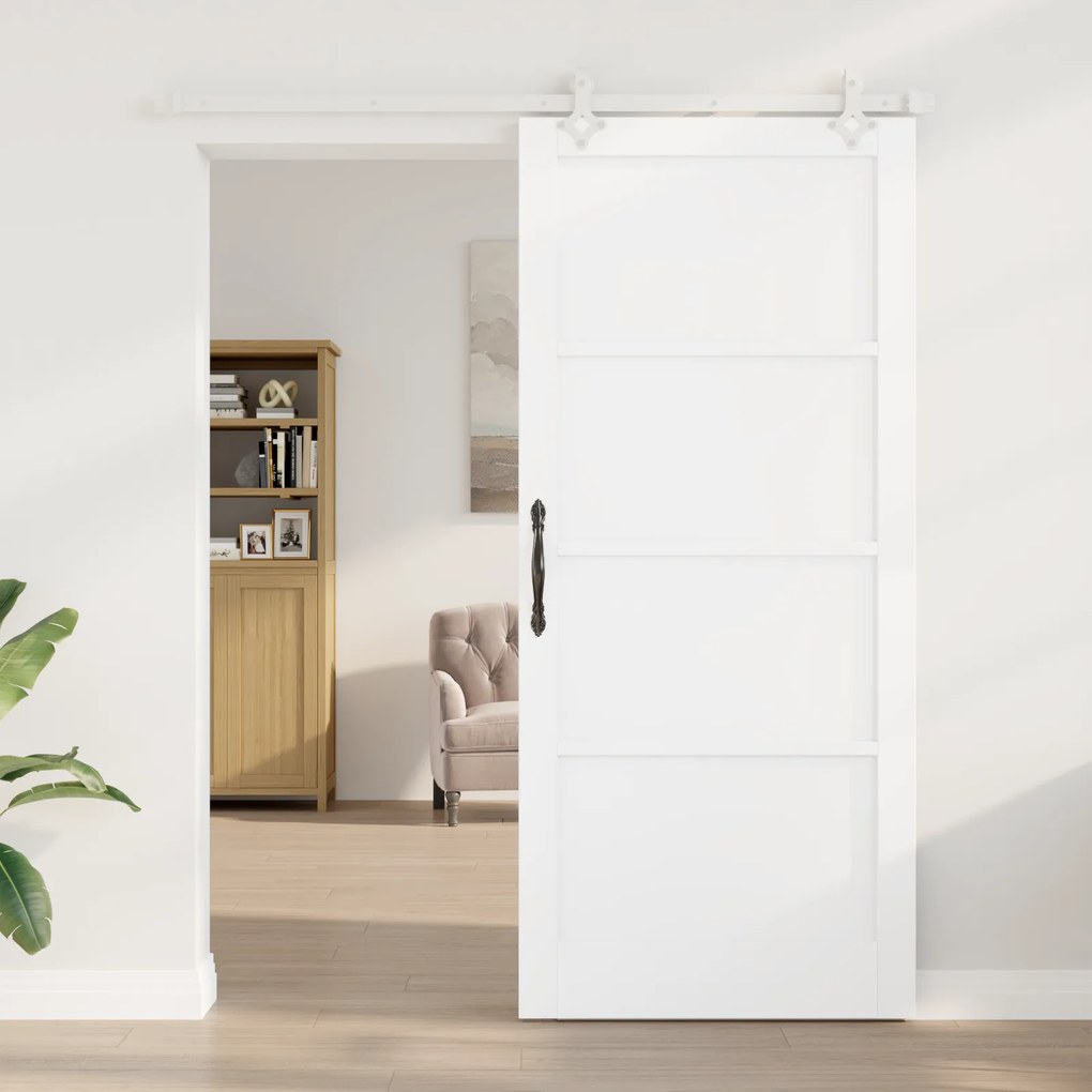 vidaXL Συρόμενη Πόρτα  με Υλικά Λευκή 93x211 εκ. Συμπαγές Ξύλο Πεύκο