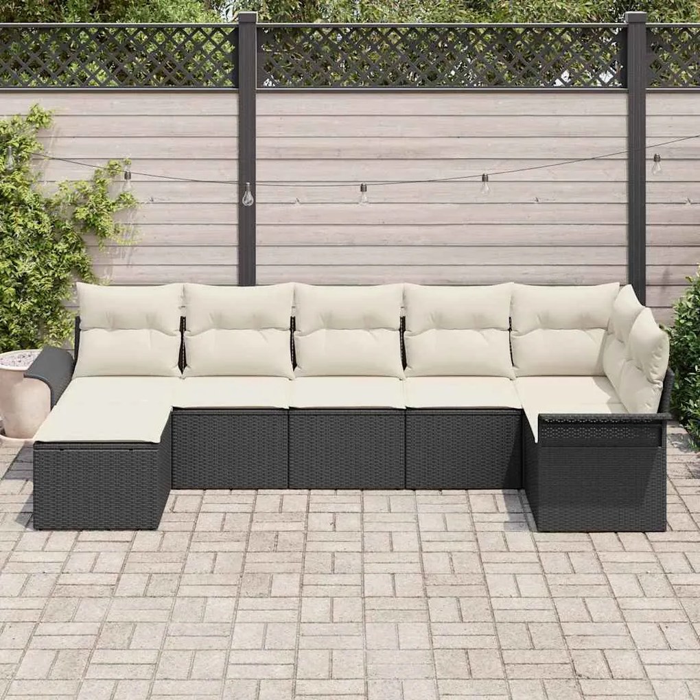 vidaXL Σετ Καναπέ Κήπου με μαξιλάρι 7 pcs Μαύρο Πολυ ράταν