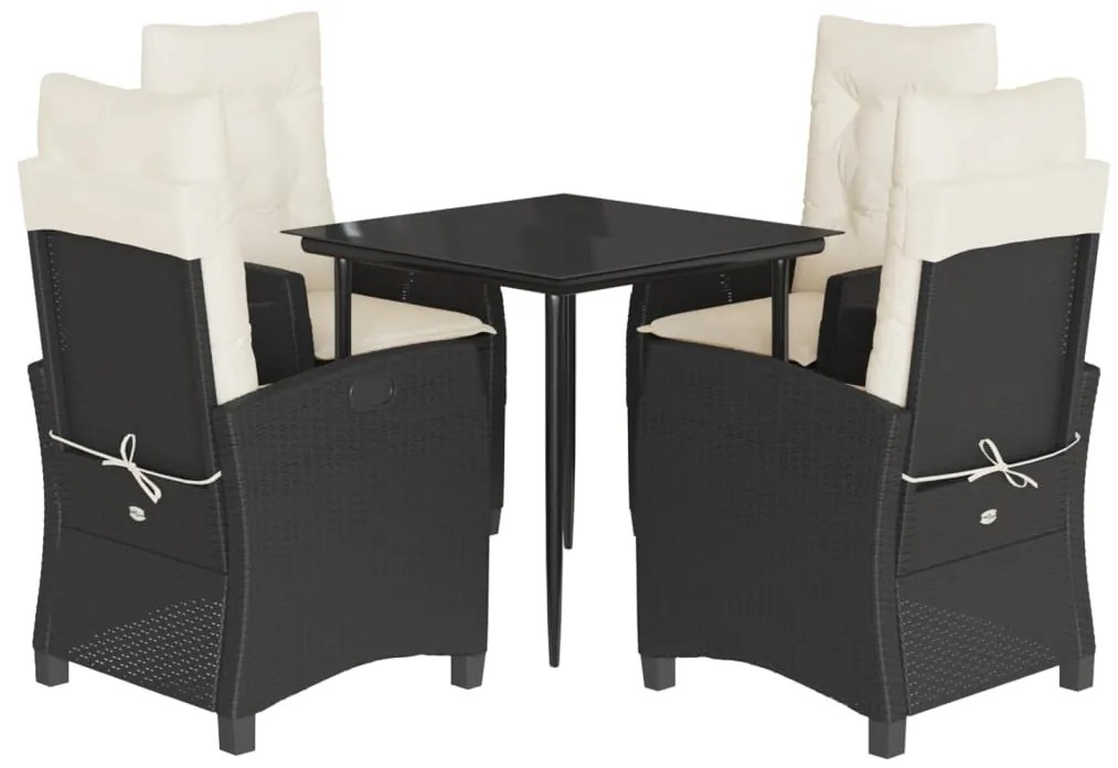 vidaXL Σετ Τραπεζαρίας Κήπου 5 Τεμαχίων Μαύρο Συνθ. Ρατάν με Μαξιλάρια