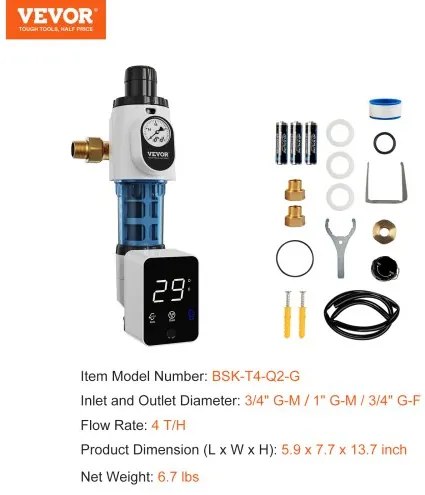 VEVOR Spin Down Filter, 40 Micron Whole House Sediment Filter for Well Water, 3/4&quot; G-M + 1&quot; G-M + 3/4&quot; G-F, 4 T/H High Flow Rate, for Whole House Water Filtration Systems, Well Water Sediment Filter
