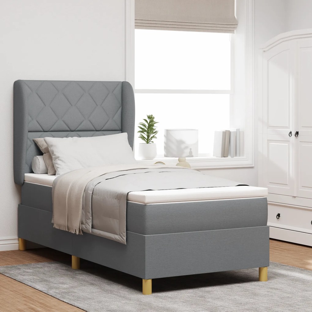 vidaXL κρεβάτι Box Spring με στρώμα Γκρι ανοιχτό 90x190 εκ Υφασμα