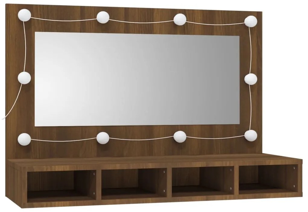 Έπιπλο Καθρέπτη με LED Καφέ Δρυς 90x31,5x62 εκ. - Καφέ