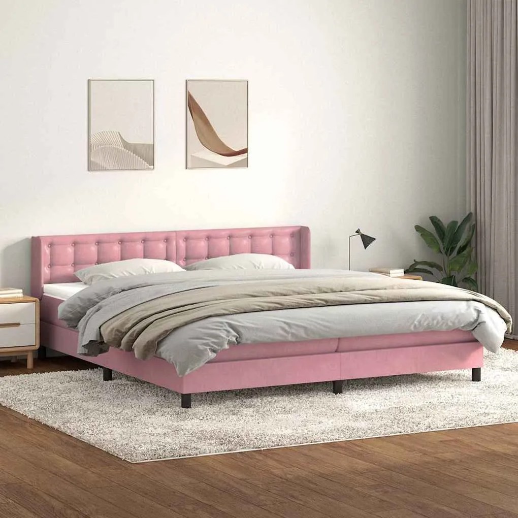 Box Spring κρεβάτι με στρώμα ροζ 180x220 cm Βελούδινο - Ροζ