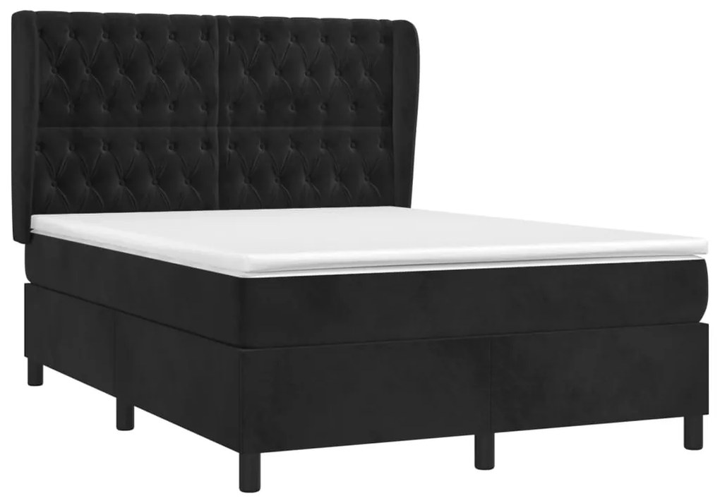 vidaXL Κρεβάτι Boxspring με Στρώμα Μαύρο 140x200 εκ. Βελούδινο