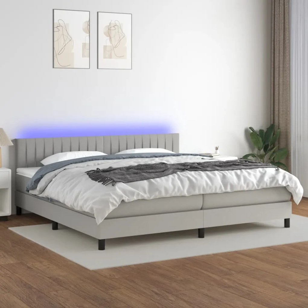 vidaXL Κρεβάτι Boxspring με Στρώμα & LED Αν.Γκρι 200x200εκ. Υφασμάτινο