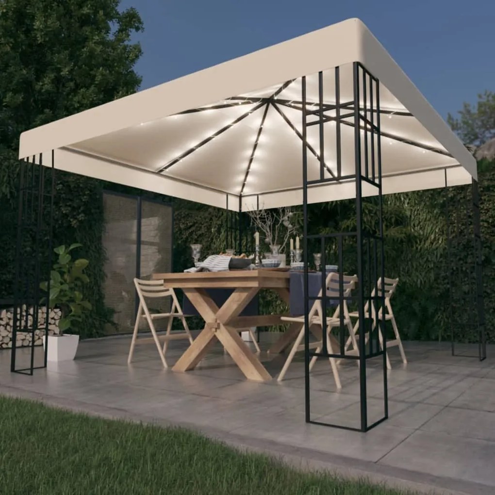 vidaXL Κιόσκι με Φωτάκια LED Κρεμ 3 x 3 μ.